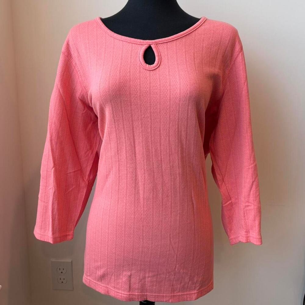 Cabin Creek Salmon Pink Long Sleeve Keyhole Round Neck Pullover Blouse Sz 3X